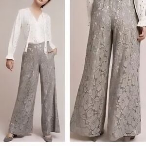 Antropologie Feather And Bone Women's Gray Lace Wide Leg Trousers